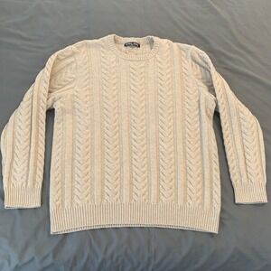 PJPAUL JONES Sweater Mens 2XL White Cable Knit‎ Crewneck Long Sleeve Pullover